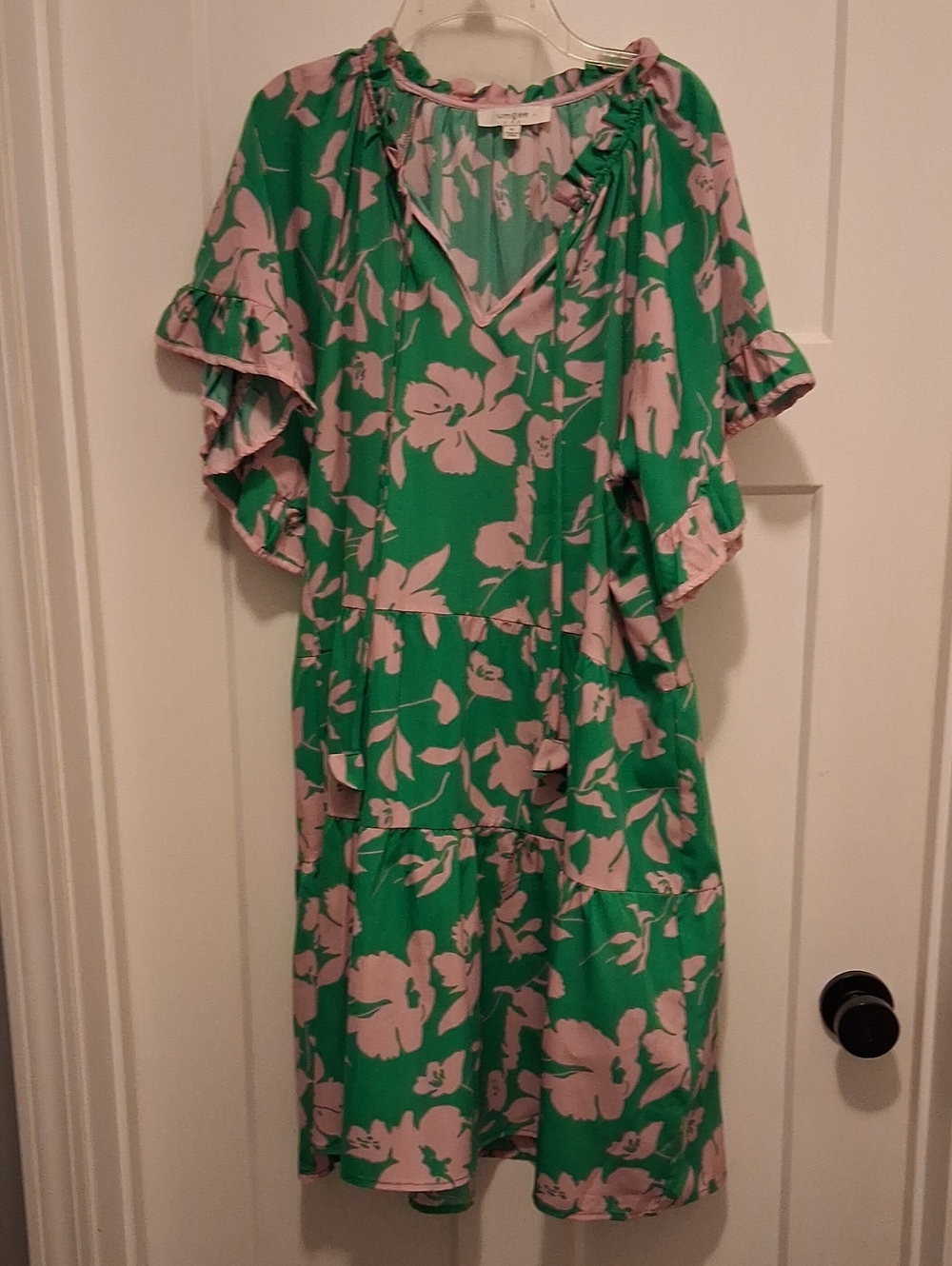 Umgee Green Midi Dress with Pink Floral Print Size XL
